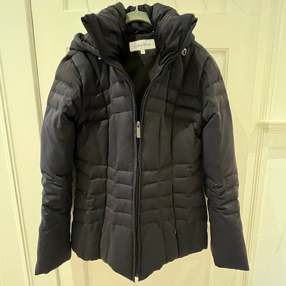 Calvin Klein Hooded Parka Faux Fur Lining Navy XS